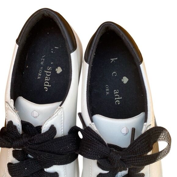 KATE SPADE FEZ WHITE LEATHER SNEAKER With Black Spade SIZE 10B - Picture 7 of 12